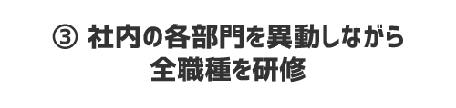 ③ 社内の各部門を異動しながら全職種を研修